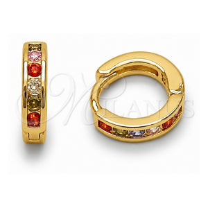 Argolla Huggie 02.267.0143.4.12 Oro Laminado, con Zirconia Cubica Multicolor, Pulido, Tono Dorado