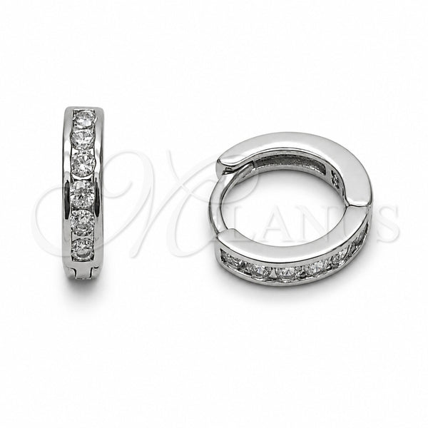 Argolla Huggie 02.267.0143.5.12 Rodio Laminado, con Zirconia Cubica Blanca, Pulido, Rodinado