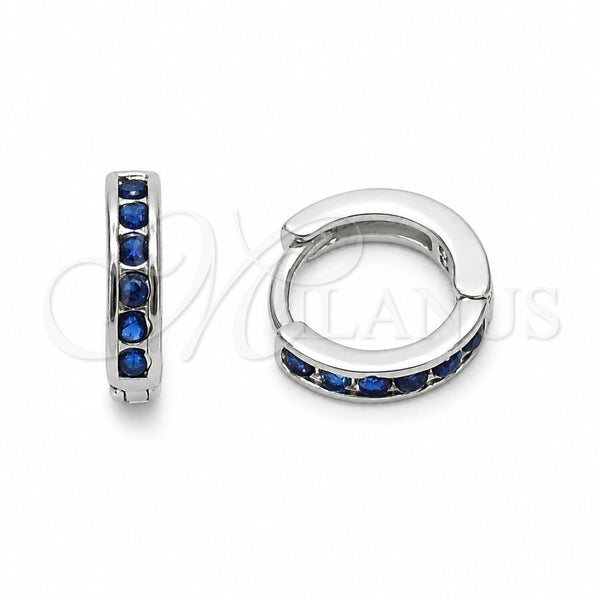 Argolla Huggie 02.267.0143.7.12 Rodio Laminado, con Zirconia Cubica Zafiro Azul, Pulido, Rodinado