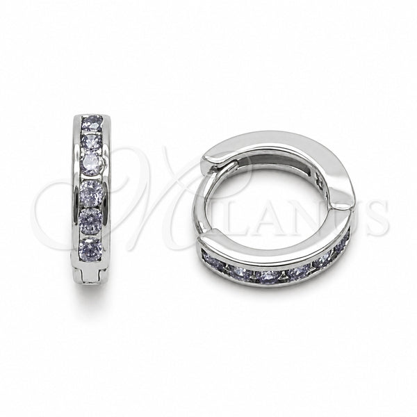 Argolla Huggie 02.267.0143.8.12 Rodio Laminado, con Zirconia Cubica Amatista, Pulido, Rodinado