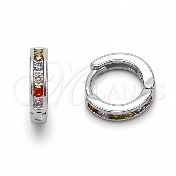 Argolla Huggie 02.267.0143.9.12 Oro Laminado, con Zirconia Cubica Multicolor, Pulido, Tono Dorado