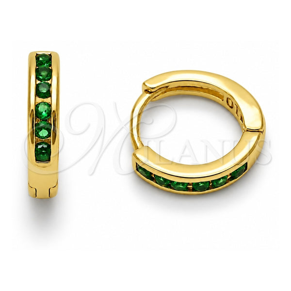 Argolla Huggie 02.267.0143.1.14 Oro Laminado, con Zirconia Cubica Verde, Pulido, Tono Dorado