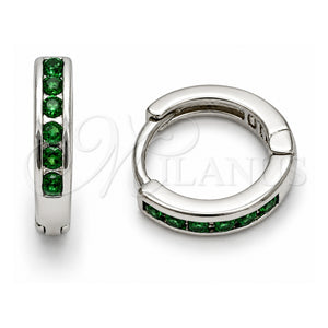 Argolla Huggie 02.267.0143.6.14 Oro Laminado Blanco, con Zirconia Cubica Verde, Pulido, Rodinado