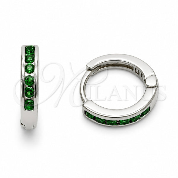 Argolla Huggie 02.267.0143.6.14 Rodio Laminado, con Zirconia Cubica Verde, Pulido, Rodinado