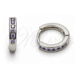 Argolla Huggie 02.267.0143.8.14 Oro Laminado Blanco, con Zirconia Cubica Amatista, Pulido, Rodinado