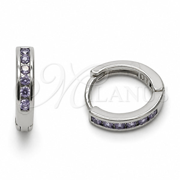 Argolla Huggie 02.267.0143.8.14 Rodio Laminado, con Zirconia Cubica Amatista, Pulido, Rodinado