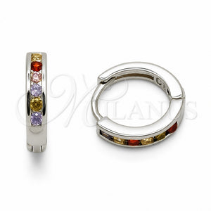 Argolla Huggie 02.267.0143.9.14 Rodio Laminado, con Zirconia Cubica Multicolor, Pulido, Rodinado