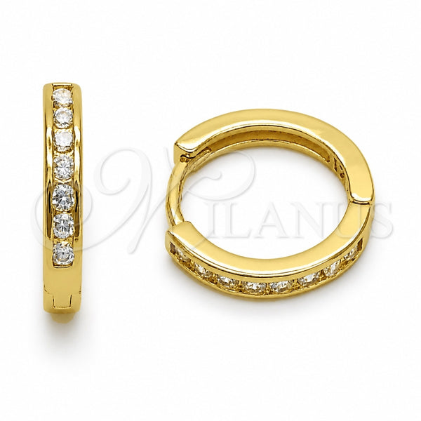 Argolla Huggie 02.267.0143.16 Oro Laminado, con Zirconia Cubica Blanca, Pulido, Tono Dorado