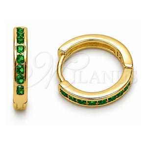 Argolla Huggie 02.267.0143.1.16 Oro Laminado, con Zirconia Cubica Verde, Pulido, Tono Dorado