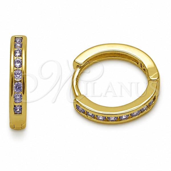 Argolla Huggie 02.267.0143.3.16 Oro Laminado, con Zirconia Cubica Amatista, Pulido, Tono Dorado