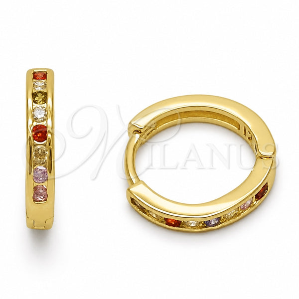 Argolla Huggie 02.267.0143.4.16 Oro Laminado, con Zirconia Cubica Multicolor, Pulido, Tono Dorado