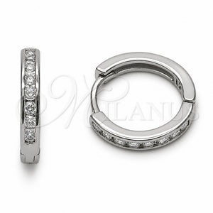 Argolla Huggie 02.267.0143.5.16 Rodio Laminado, con Zirconia Cubica Blanca, Pulido, Rodinado