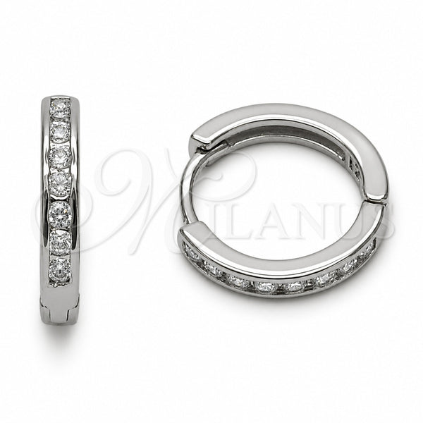 Argolla Huggie 02.267.0143.5.16 Rodio Laminado, con Zirconia Cubica Blanca, Pulido, Rodinado