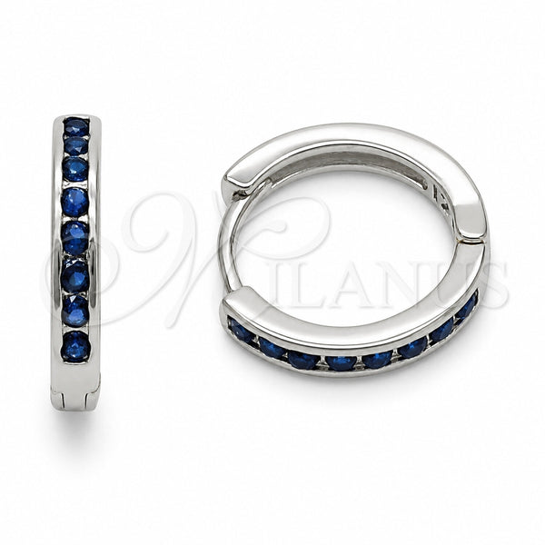 Argolla Huggie 02.267.0143.7.16 Rodio Laminado, con Zirconia Cubica Zafiro Azul, Pulido, Rodinado