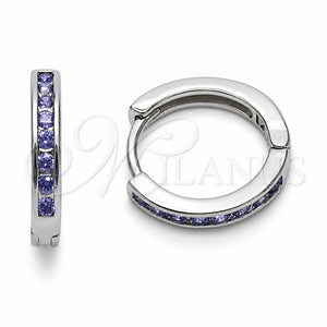 Argolla Huggie 02.267.0143.8.16 Rodio Laminado, con Zirconia Cubica Amatista, Pulido, Rodinado