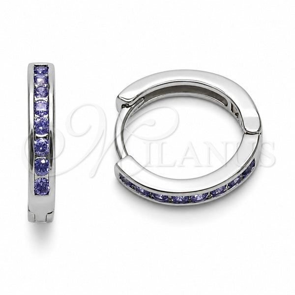 Argolla Huggie 02.267.0143.8.16 Rodio Laminado, con Zirconia Cubica Amatista, Pulido, Rodinado