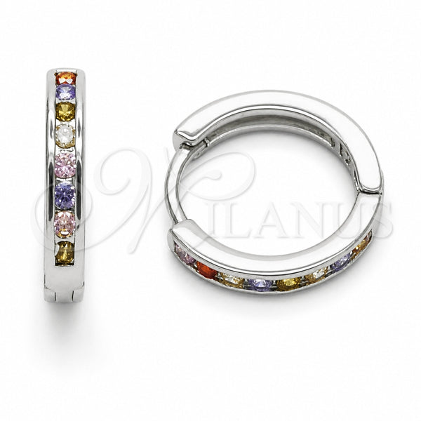Argolla Huggie 02.267.0143.9.16 Rodio Laminado, con Zirconia Cubica Multicolor, Pulido, Rodinado