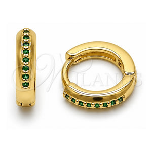 Argolla Huggie 02.267.0144.1.12 Oro Laminado, con Zirconia Cubica Verde, Pulido, Tono Dorado