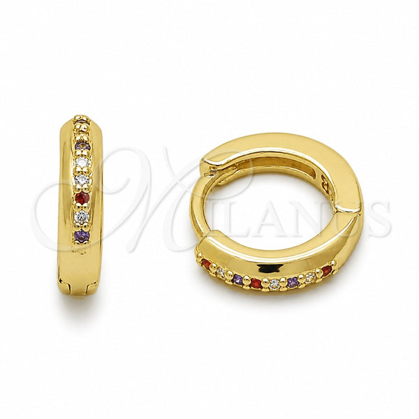 Argolla Huggie 02.267.0144.4.12 Oro Laminado, con Zirconia Cubica Multicolor, Pulido, Tono Dorado