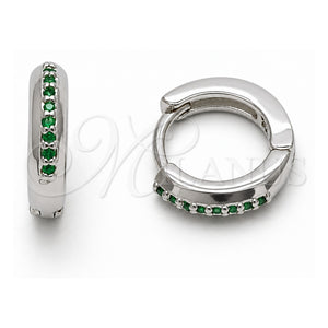 Argolla Huggie 02.267.0144.6.12 Oro Laminado Blanco, con Zirconia Cubica Verde, Pulido, Rodinado