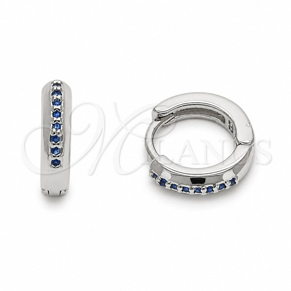 Argolla Huggie 02.267.0144.7.12 Rodio Laminado, con Zirconia Cubica Zafiro Azul, Pulido, Rodinado