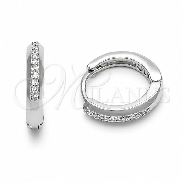Argolla Huggie 02.267.0144.5.14 Rodio Laminado, con Zirconia Cubica Blanca, Pulido, Rodinado