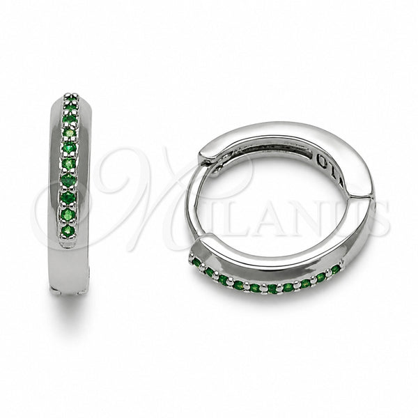 Argolla Huggie 02.267.0144.6.14 Rodio Laminado, con Zirconia Cubica Verde, Pulido, Rodinado