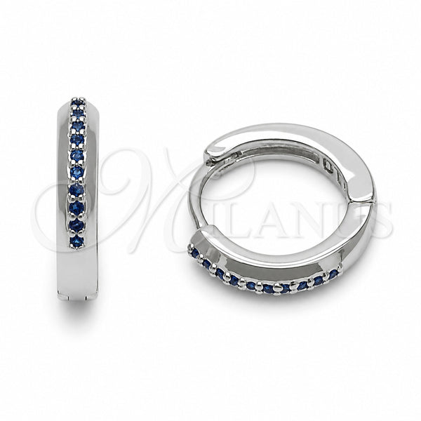 Argolla Huggie 02.267.0144.7.14 Rodio Laminado, con Zirconia Cubica Zafiro Azul, Pulido, Rodinado