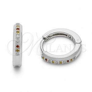 Argolla Huggie 02.267.0144.9.14 Rodio Laminado, con Zirconia Cubica Multicolor, Pulido, Rodinado