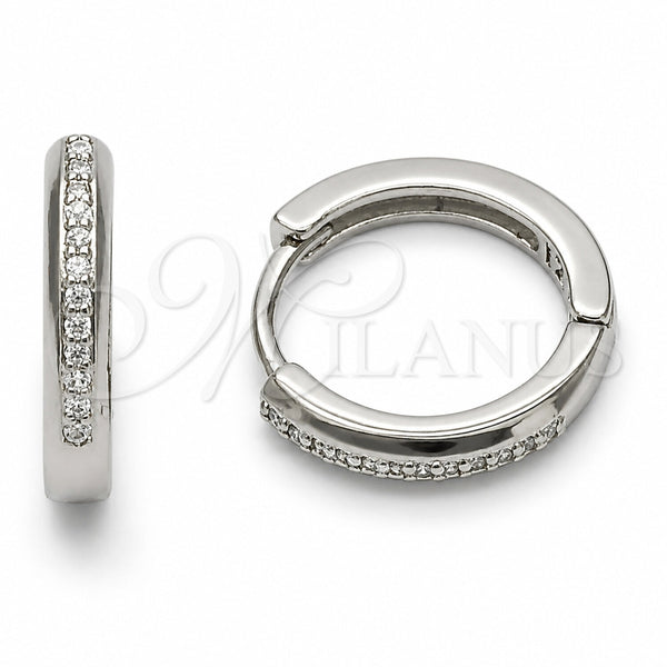 Argolla Huggie 02.267.0144.5.16 Rodio Laminado, con Zirconia Cubica Blanca, Pulido, Rodinado