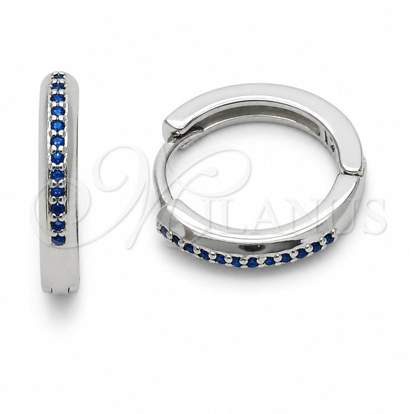 Argolla Huggie 02.267.0144.7.16 Rodio Laminado, con Zirconia Cubica Zafiro Azul, Pulido, Rodinado