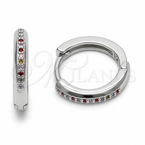 Argolla Huggie 02.267.0144.9.16 Rodio Laminado, con Zirconia Cubica Multicolor, Pulido, Rodinado