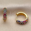 Argolla Huggie 02.267.0145.1.18 Oro Laminado, con Zirconia Cubica Multicolor, Pulido, Tono Dorado