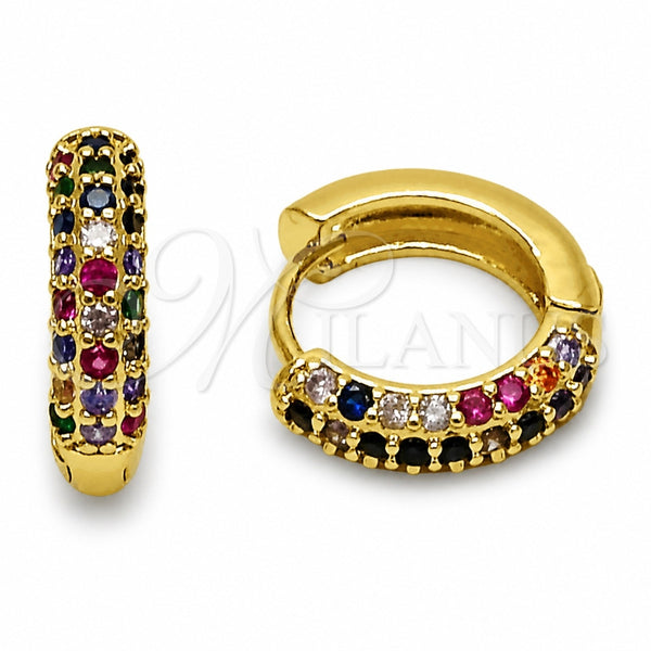 Argolla Huggie 02.267.0145.1.18 Oro Laminado, con Zirconia Cubica Multicolor, Pulido, Tono Dorado