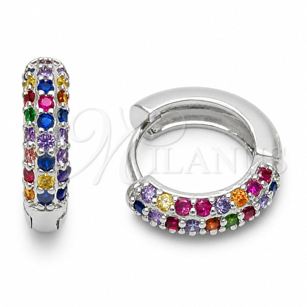 Argolla Huggie 02.267.0145.3.18 Rodio Laminado, con Zirconia Cubica Multicolor, Pulido, Rodinado