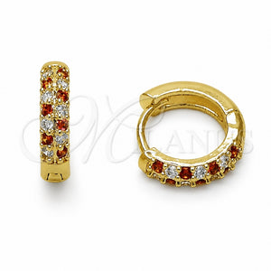Argolla Huggie 02.267.0146.1.14 Oro Laminado, con Zirconia Cubica Granate y Blanca, Pulido, Tono Dorado
