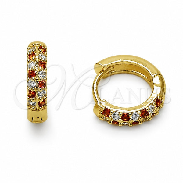 Argolla Huggie 02.267.0146.1.14 Oro Laminado, con Zirconia Cubica Granate y Blanca, Pulido, Tono Dorado