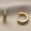 Argolla Huggie 02.267.0146.2.14 Oro Laminado, con Zirconia Cubica Verde y Blanca, Pulido, Tono Dorado