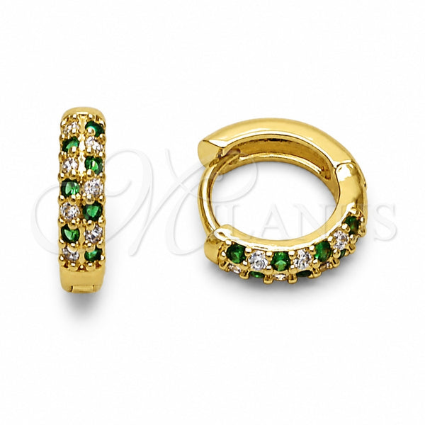 Argolla Huggie 02.267.0146.2.14 Oro Laminado, con Zirconia Cubica Verde y Blanca, Pulido, Tono Dorado