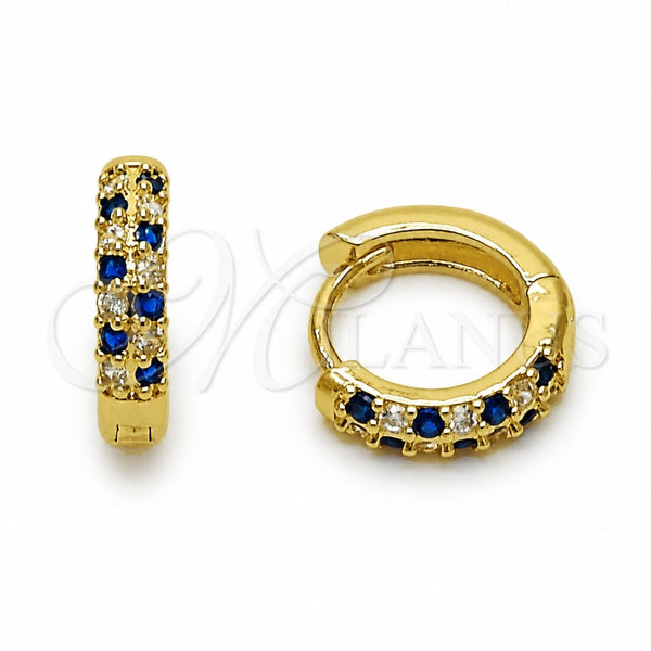 Argolla Huggie 02.267.0146.3.14 Oro Laminado, con Zirconia Cubica Zafiro Azul y Blanca, Pulido, Tono Dorado
