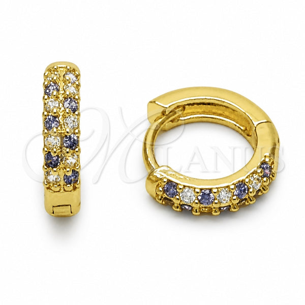 Argolla Huggie 02.267.0146.5.14 Oro Laminado, con Zirconia Cubica Amatista y Blanca, Pulido, Tono Dorado