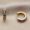 Argolla Huggie 02.267.0146.6.14 Oro Laminado, con Zirconia Cubica Multicolor y Blanca, Pulido, Tono Dorado