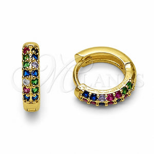 Argolla Huggie 02.267.0146.6.14 Oro Laminado, con Zirconia Cubica Multicolor y Blanca, Pulido, Tono Dorado