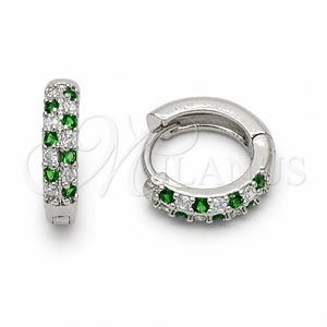 Argolla Huggie 02.267.0146.9.14 Rodio Laminado, con Zirconia Cubica Verde y Blanca, Pulido, Rodinado