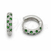 Argolla Huggie 02.267.0146.9.14 Rodio Laminado, con Zirconia Cubica Verde y Blanca, Pulido, Rodinado