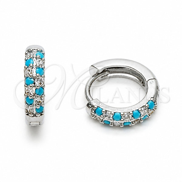 Argolla Huggie 02.267.0146.11.14 Rodio Laminado, con Zirconia Cubica Turquoise y Blanca, Pulido, Rodinado