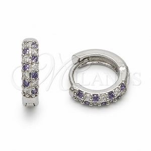 Argolla Huggie 02.267.0146.12.14 Rodio Laminado, con Zirconia Cubica Amatista y Blanca, Pulido, Rodinado