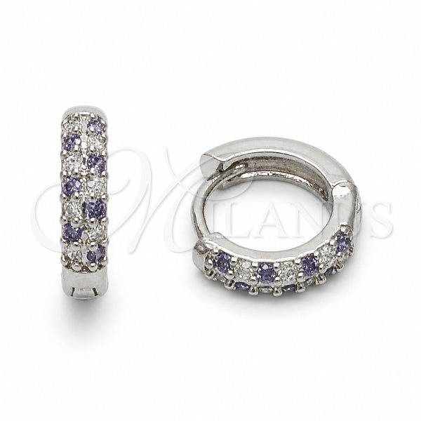 Argolla Huggie 02.267.0146.12.14 Rodio Laminado, con Zirconia Cubica Amatista y Blanca, Pulido, Rodinado