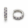 Argolla Huggie 02.267.0146.12.14 Rodio Laminado, con Zirconia Cubica Amatista y Blanca, Pulido, Rodinado