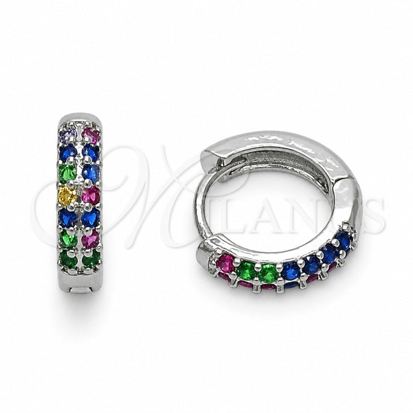 Argolla Huggie 02.267.0146.13.14 Rodio Laminado, con Zirconia Cubica Multicolor y Blanca, Pulido, Rodinado